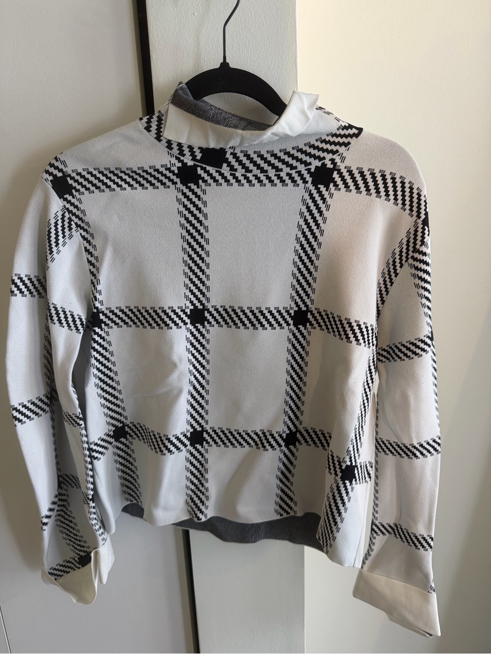 Stella McCartney White and Black Checked Cowl Neck Sweater